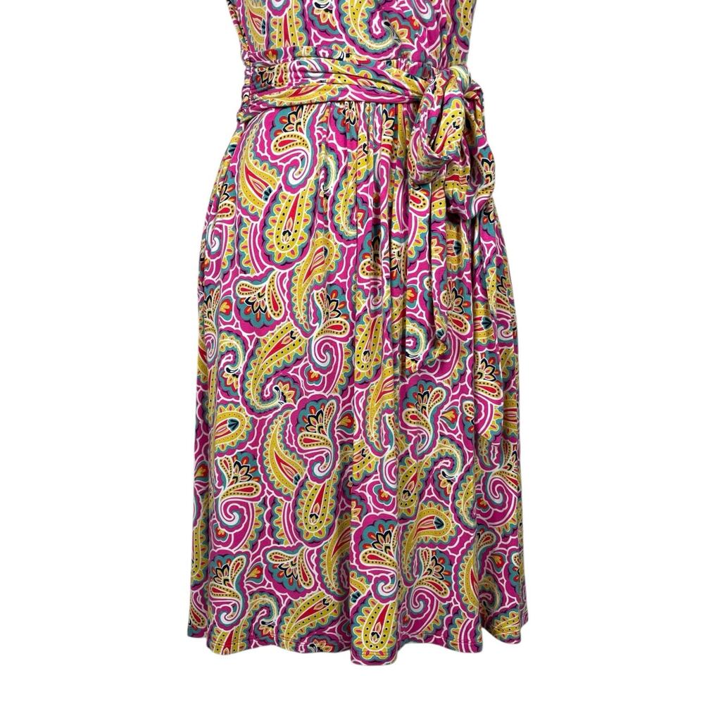 Boden Evangeline Jersey Faux Wrap Dress Pink Paisley Stretch Colorful 8 Petite - Picture 7 of 12